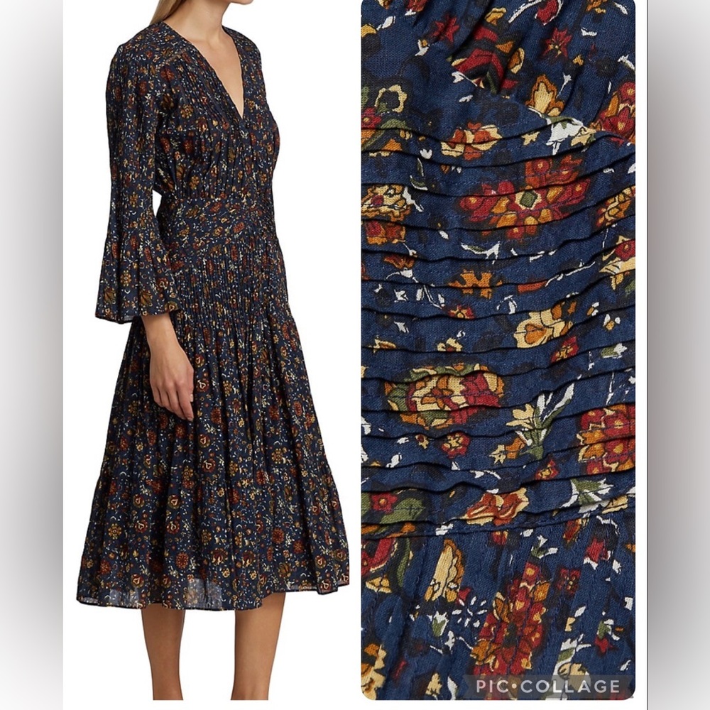 NEW Veronica Beard Shireen Pleated Floral Midi-Dress - Picture 3 of 17